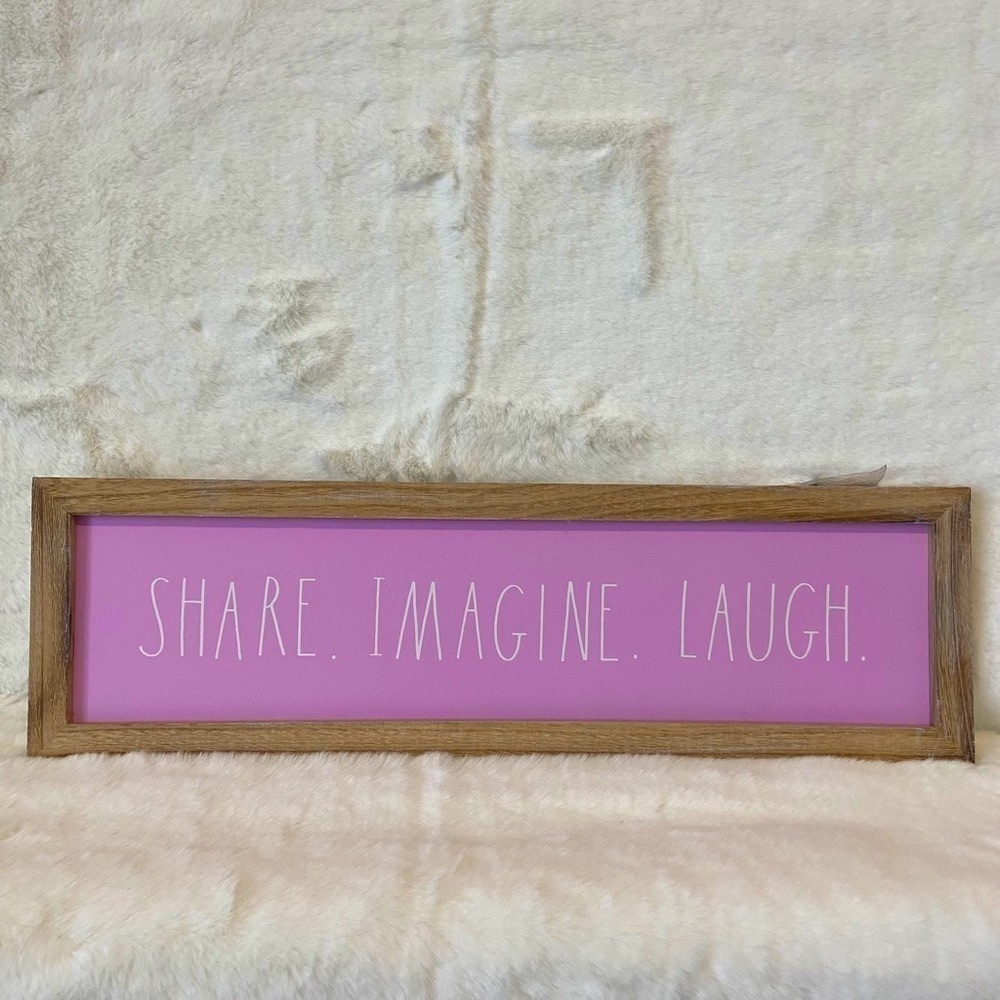 Rae Dunn Pink "Share Imagine Laugh" Wooden Sign